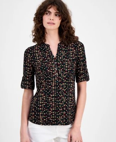 Ak Anne Klein Womens Printed Roll Tab Top P Xxs Xl