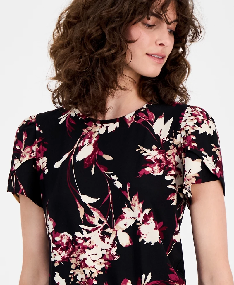 Ak Anne Klein Women's Floral-Print Tulip-Sleeve Top