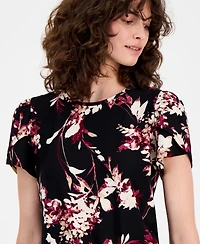 Ak Anne Klein Women's Floral-Print Tulip-Sleeve Top