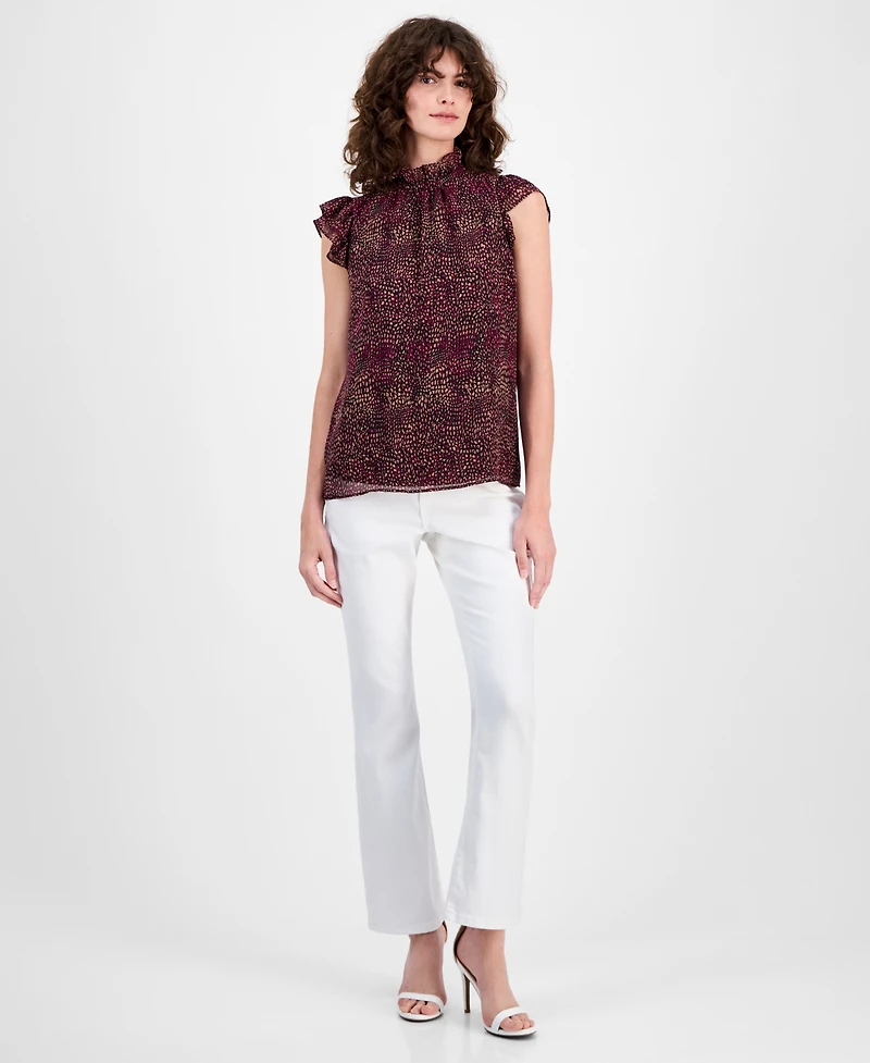 Ak Anne Klein Women's Printed Flutter-Sleeve Top