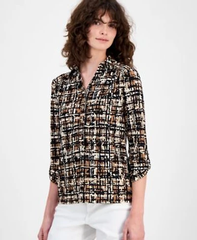 Ak Anne Klein Womens Printed Ruched Tab Shirt P Xxs Xl