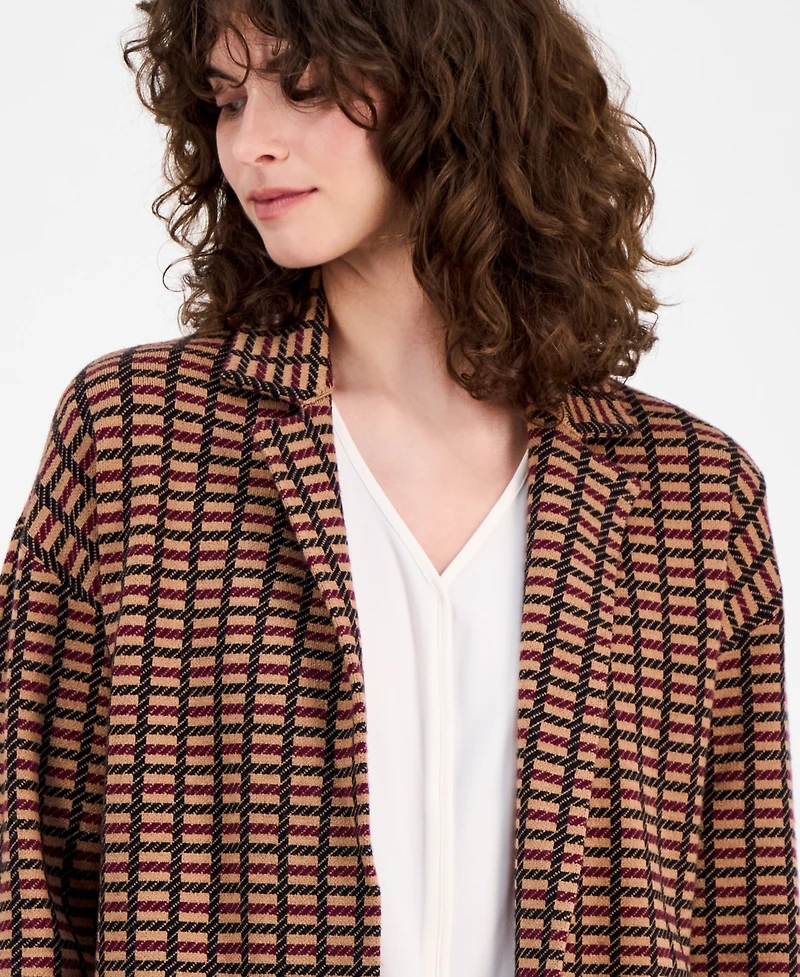 Ak Anne Klein Women's Check Open-Front Jacket