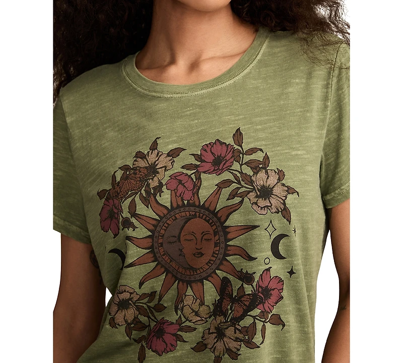 Lucky Brand Women's Cotton Sun & Moon Floral Classic T-Shirt
