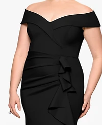 Xscape Plus Off-The-Shoulder Scuba Crepe Gown