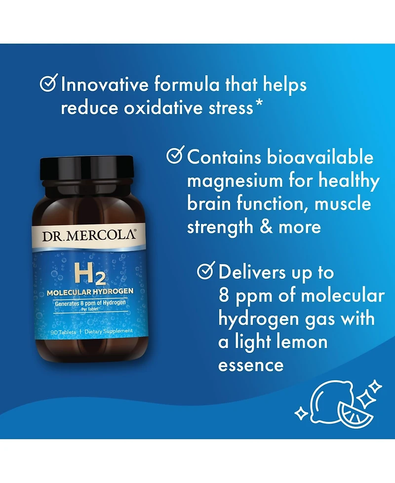 Dr. Mercola H2 Molecular Hydrogen, 90 Servings, Supports Brain Health and Cognitive Function