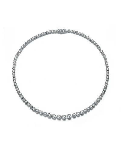 Genevive Sterling Silver with Cubic Zirconia Graduated Circle Link Tennis Necklace
