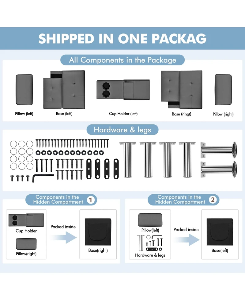 Yaheetech Faux Leather Convertible Futon Sofa Bed with 2 Throw Pillows