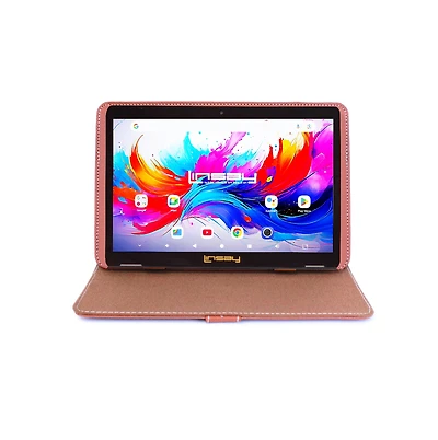 Linsay 10.1" Octa Core 256GB Storage Android 15 Tablet with Leather Case