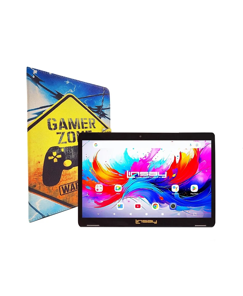 Linsay 10.1"Octa Core 256GB Storage Android 15 Tablet with Gamer Shape Case
