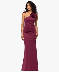 Betsy & Adam Women's Scuba One-Shoulder Flower Long Sheath Dress