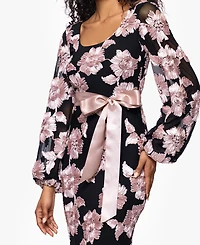 Betsy & Adam Women's Soutache Long-Sleeve Long Sheath Dress