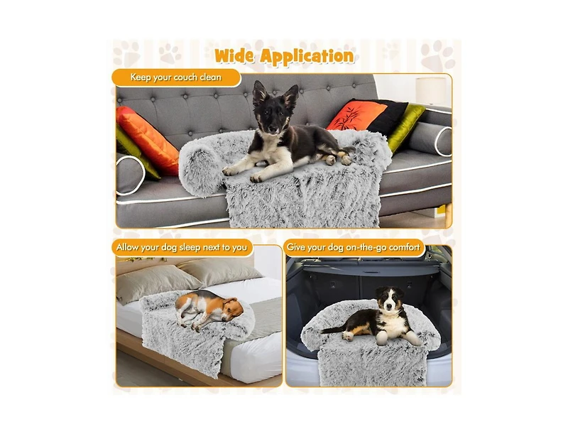 Akiudex Gray Plush Calming Dog Couch Bed with Anti-Slip Bottom