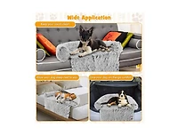 Akiudex Gray Plush Calming Dog Couch Bed with Anti-Slip Bottom