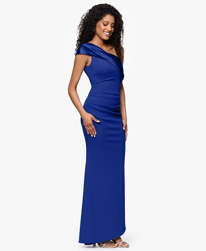 Betsy & Adam Women's One-Shoulder Asymmetrical-Hem Long Sheath Dress