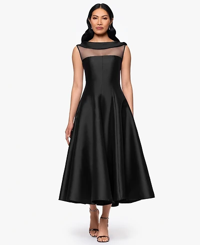 Betsy & Adam Women's Boat-Neck Bow-Shoulder A-Line Dress