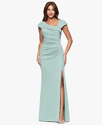 Xscape Women's Asymmetric-Neck Side-Slit Gown