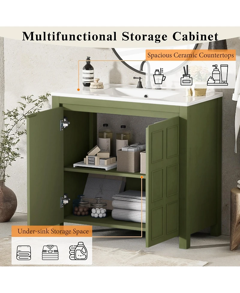 Casainc 36" Bathroom Vanity Organizer with Ceramic Sink, Stylish & Functional Storage