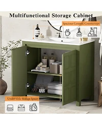 Casainc 36" Bathroom Vanity Organizer with Ceramic Sink, Stylish & Functional Storage