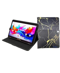 Linsay 10.1"Octa Core 256GB Storage Android 15 Tablet with Black and Golden Marble Case