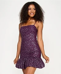 Emerald Sundae Juniors' Sequined Bubble-Hem A-line Dress