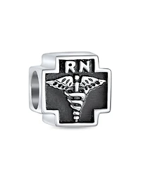Bling Jewelry Set of 2 Nursing Rn Caduceus Cross & Nurse Hat Charm Bead Sterling Silver