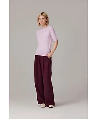 Jennie Liu Women's Tissue Weight 75% Merino Wool 25% Silk Crew Neck Short Sleeve T Shirt Sweater | Ultra Soft Machine-Washable Sweaters