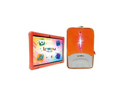 Linsay 10.1"Octa Core 256GB Storage Android 15 Tablet with Red Kids Defender Case and Led Backpack Orange