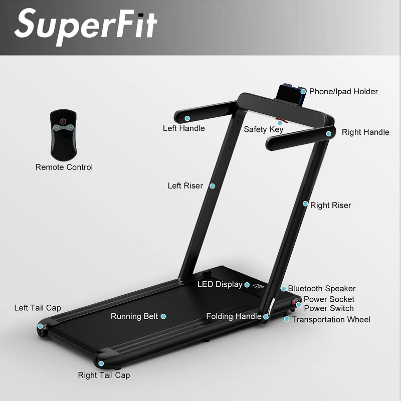 2.25HP 2 in 1 Folding Treadmill with App Speaker Remote Control