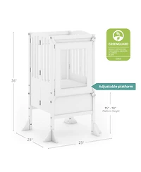 Guidecraft Contemporary Kitchen Helper Step Stool - Walnut: Kids' Adjustable, Foldable Wooden Learning Toddler Tower with Non-Slip Mat