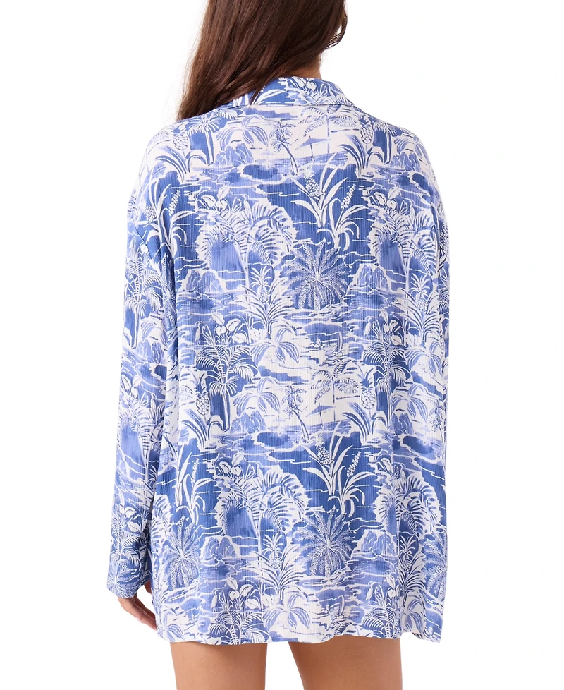 Roxy Juniors' Mana Long-Sleeve Camp Shirt Cover-Up