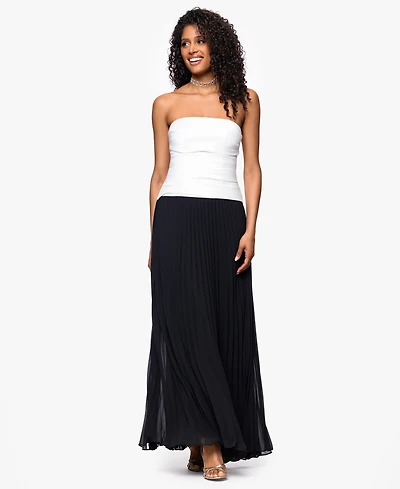 Betsy & Adam Petite Strapless Mixed-Media Dress