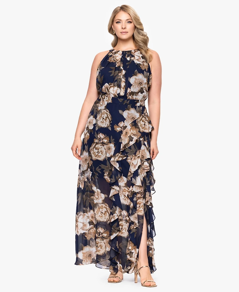 B&A By Betsy and Adam Plus Sleeveless Chiffon Dress