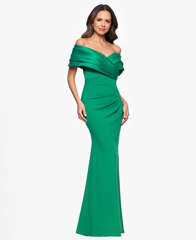 Betsy & Adam Petite Off-The-Shoulder Sweetheart-Neckline Gown