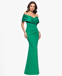 Betsy & Adam Petite Off-The-Shoulder Sweetheart-Neckline Gown