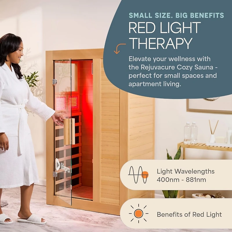 Lifepro RejuvaCure Far Infrared Sauna with Red Light, Bluetooth & Chromotherapy – 1-Person Indoor Home Sauna Box with 7 Carbon Heaters & Canadi