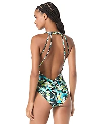 Vince Camuto Women's Printed Shirred Plunge One-Piece Swimsuit