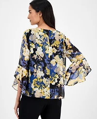 Kasper Abstract Floral-Print Bell-Sleeve Blouse, Regular & Petite