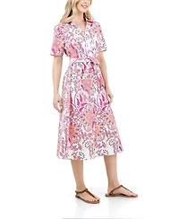 Fever Women's Button Front Tie Waist Midi Dress