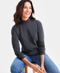 Style & Co Petite Mock-Neck Cotton Long-Sleeve T-Shirt, Created for Macy's