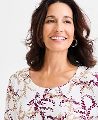 Style & Co Women's Printed Cotton Long-Sleeve Scoop-Neck Top, Created for Macy's