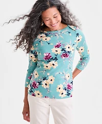 Style & Co Women's Printed Pima Cotton 3/4 Sleeve Boat-Neck Top, Macy's Exclusive