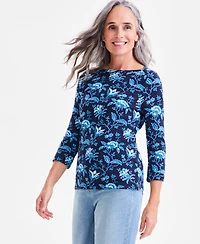 Style & Co Petite Cotton Printed 3/4-Sleeve Boat-Neck Top, Macy's Exclusive
