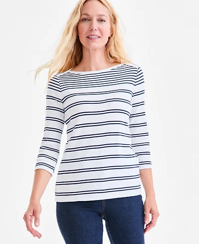 Style & Co Women's Printed Pima Cotton 3/4-Sleeve Top, Exclusively at Macy's