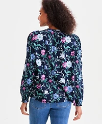 Style & Co Women's Printed Ruffled Smocked-Yoke Top, Macy's Exclusive