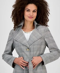 Kasper Plaid Belted Trench Coat, Regular & Petite