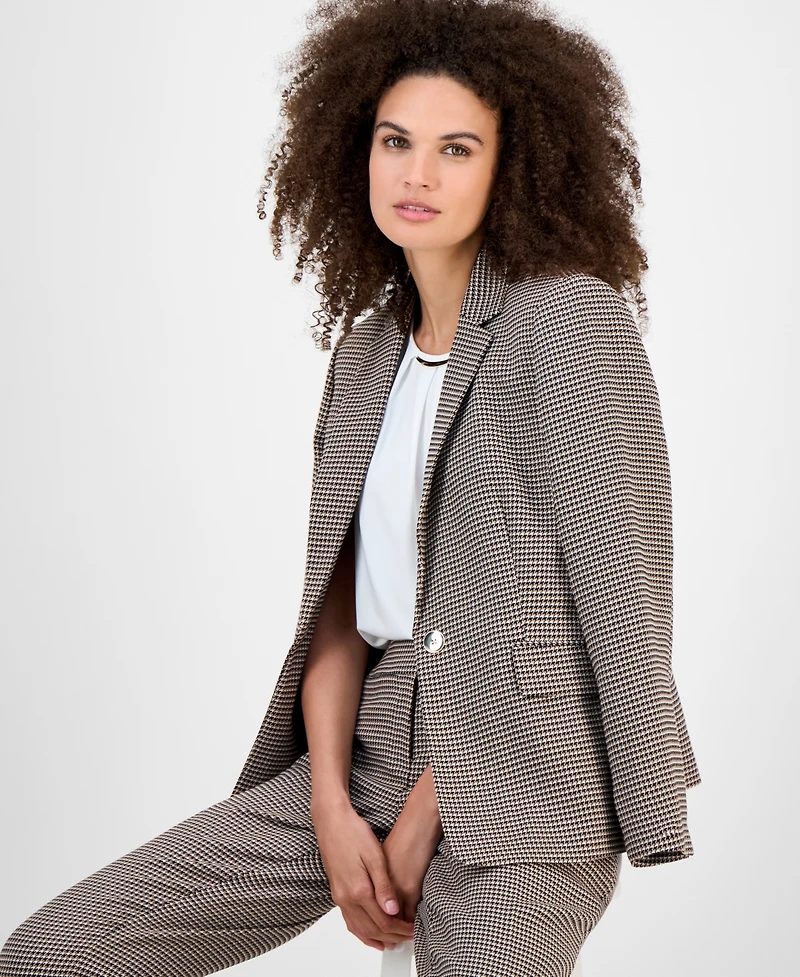Kasper Houndstooth Single-Button-Front Jacket, Regular & Petite