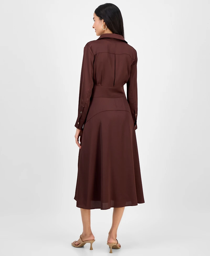 Tahari Asl Women's Collared V-Neck Tie-Waist Midi Dress