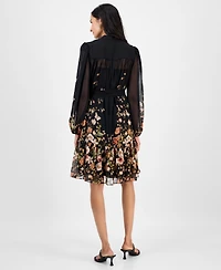 Tahari Asl Women's Tie-Neck Belted Long-Sleeve Dress