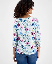 Style & Co Petite Chintz Floral V-Neck 3/4-Sleeve T-Shirt, Macy's Exclusive