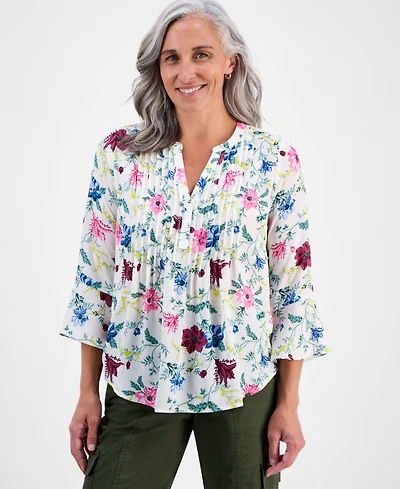 Style & Co Petite Chintz Floral Pintuck Top, Macy's Exclusive